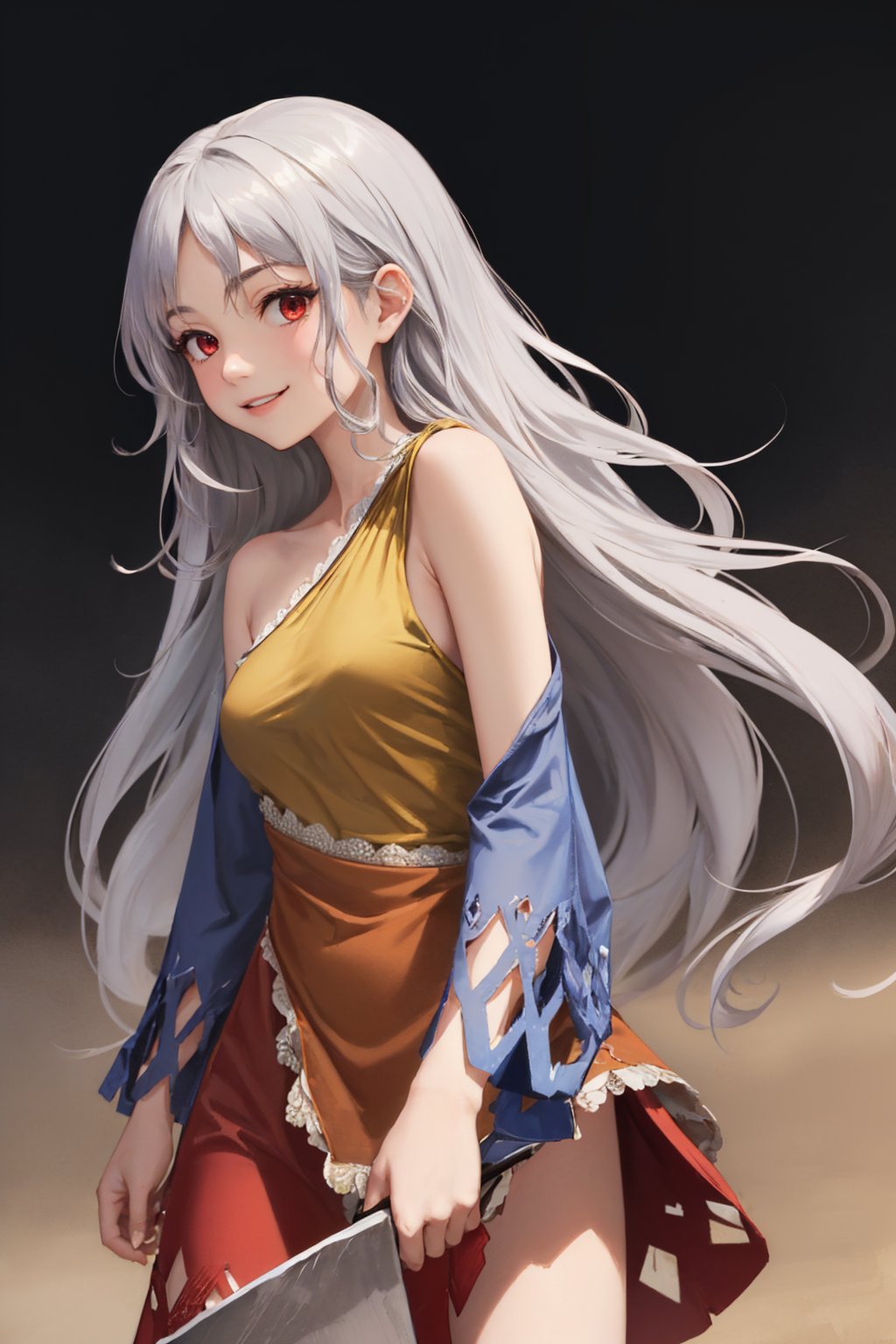 00047-2113126861-), grey hair, multicolored dress, single strap, detached sleeves, bare shoulders,.jpg